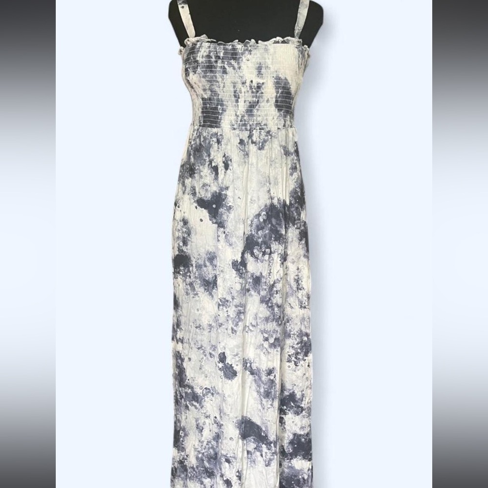 Soma Black & White Tie-Dye Smocked Maxi Dress